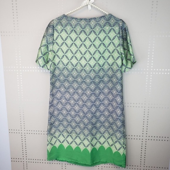 Axara Kelly Green and Navy Geometric Print Sheath Boat Neck‎ Dress EU 36 - Picture 5 of 6